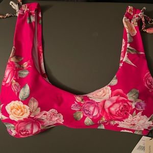 Nanette Lenore Swim Pink Tropical Rose Floral Bandeau Top w/Straps LOT0861NL-C